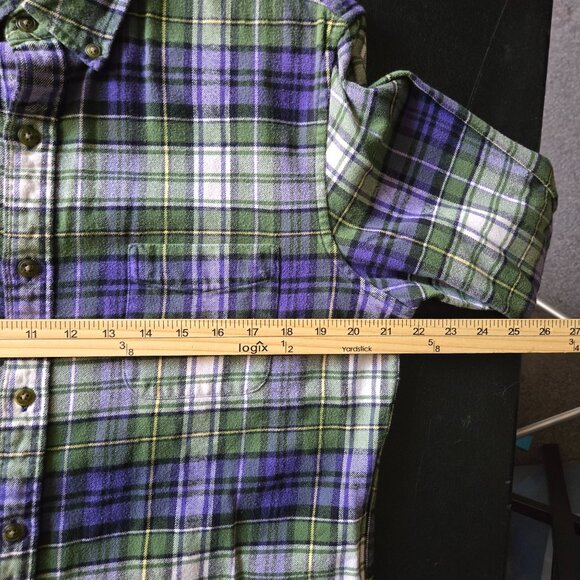 Lands End Mens Slim Fit Plaid Flannel Button-Up Shirt 16-16.5 L Green & Purple O - Picture 7 of 11